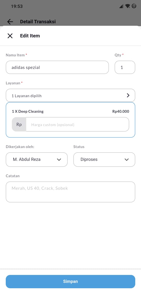 Form edit item transaksi