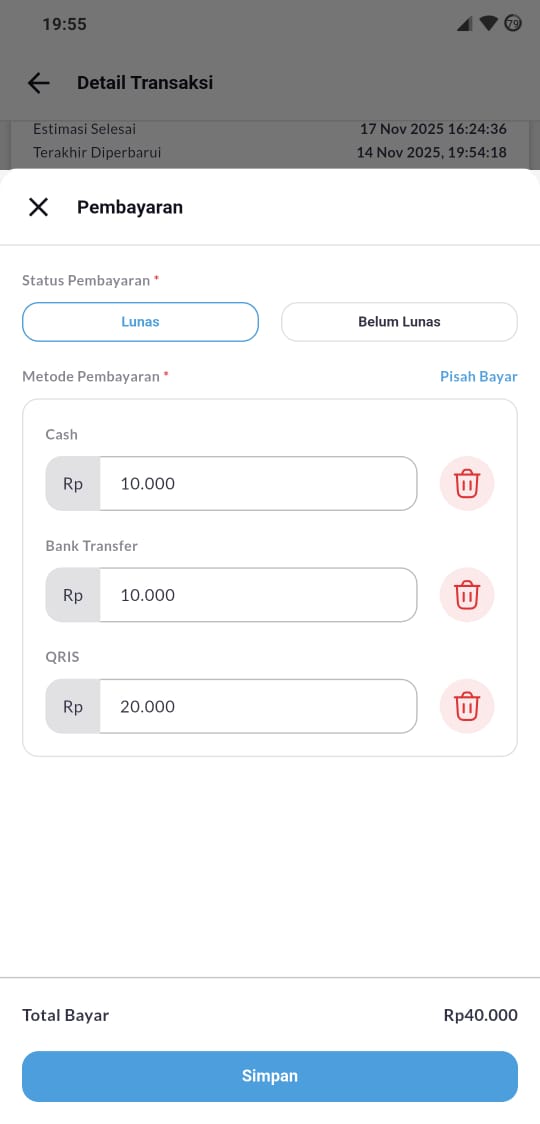 Form pembayaran dengan beberapa metode sekaligus
